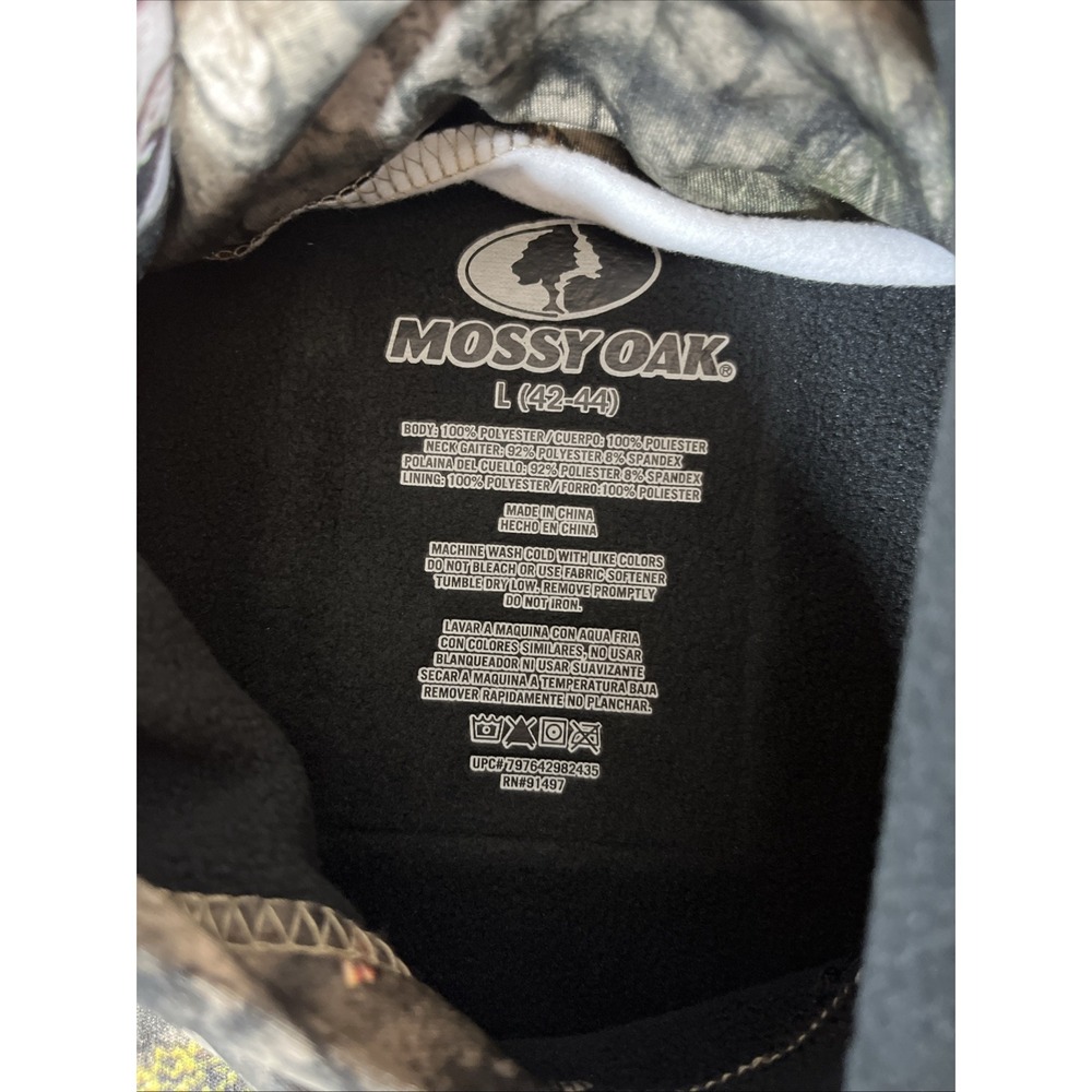 Men's Large 42/44 Mossy Oak Camo Tech Fleece Hoodie w/Face Gaiter NWT - Picture 10 of 16